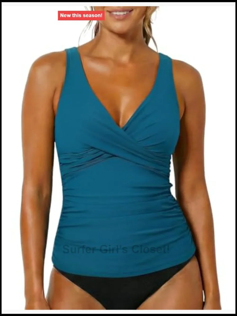 Women's Underwire Tankini Top Ruched Tummy Control V-Neck Criss Cross Back